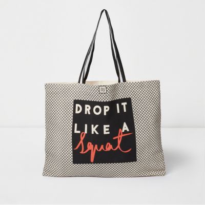 Black word print shopper bag